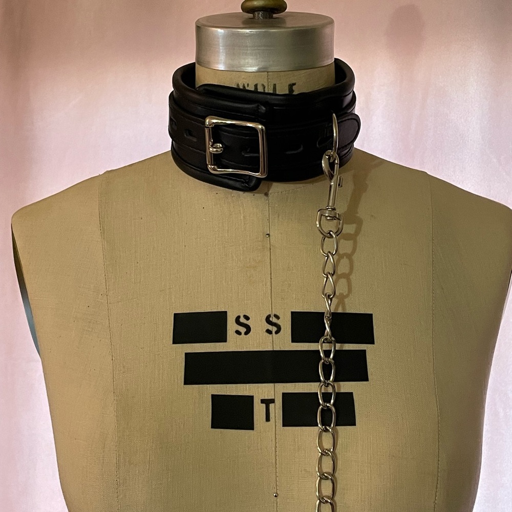 Black Faux leather collar w/ leash choker